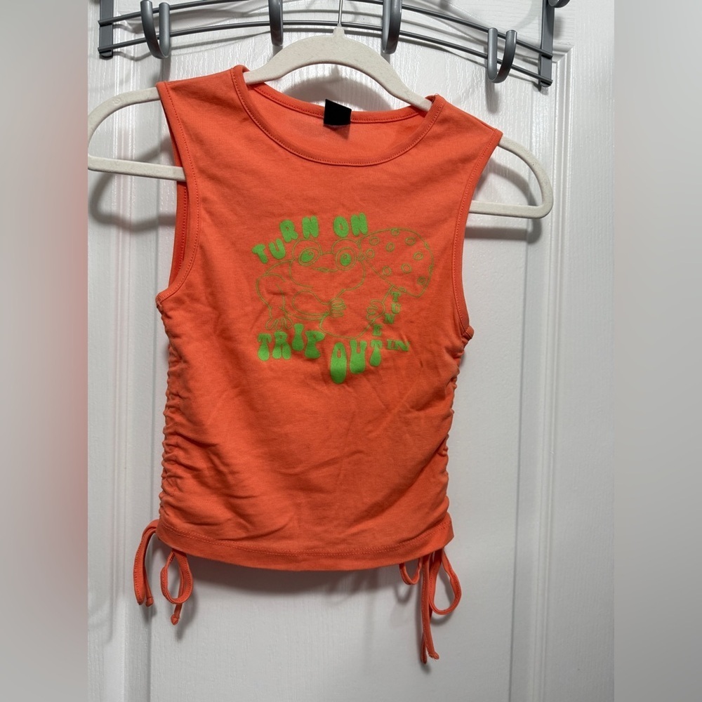 Urban Outfitters Cropped Cinched Tank Top Women Small Orange Frog Graphic Hippie - Picture 14 of 16